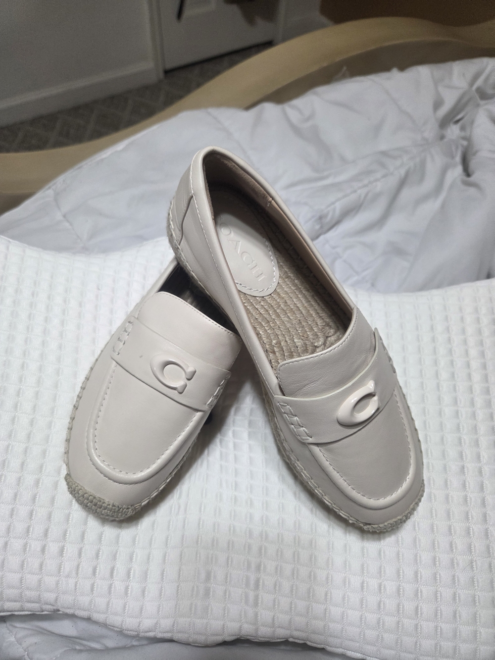 Cream Leather Coach  Slip-On  Camila Espadrilles Accent Size 7.5